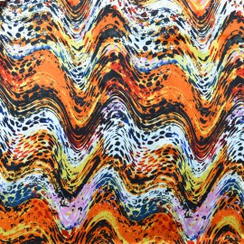 Tissu Satin de Soie imprimé vagues sur ton orange