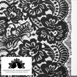 Tissu Dentelle de calais fleurs noir x10cm