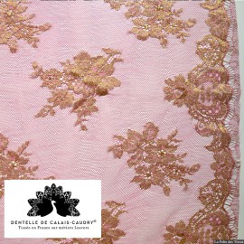 Tissu Dentelle de calais® fuchsia lamé or x10cm