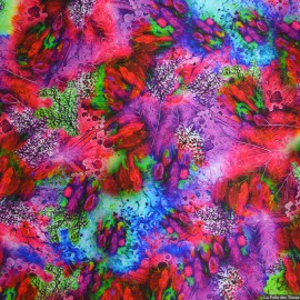  Tissu Satin de soie imprimé abstrait rose et violet x10cm 